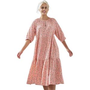ellos Plus Size Tiered Cotton Midi Dress(Peach Bud Floral)