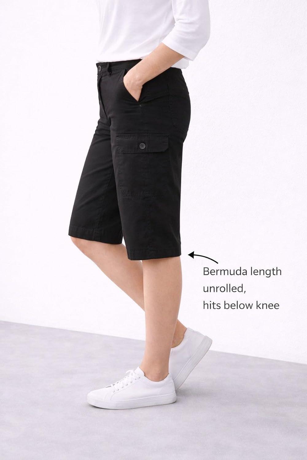 image:imageellos Plus Size Stretch MidRise Cargo Convertible Bermumda ShortsDark Basil