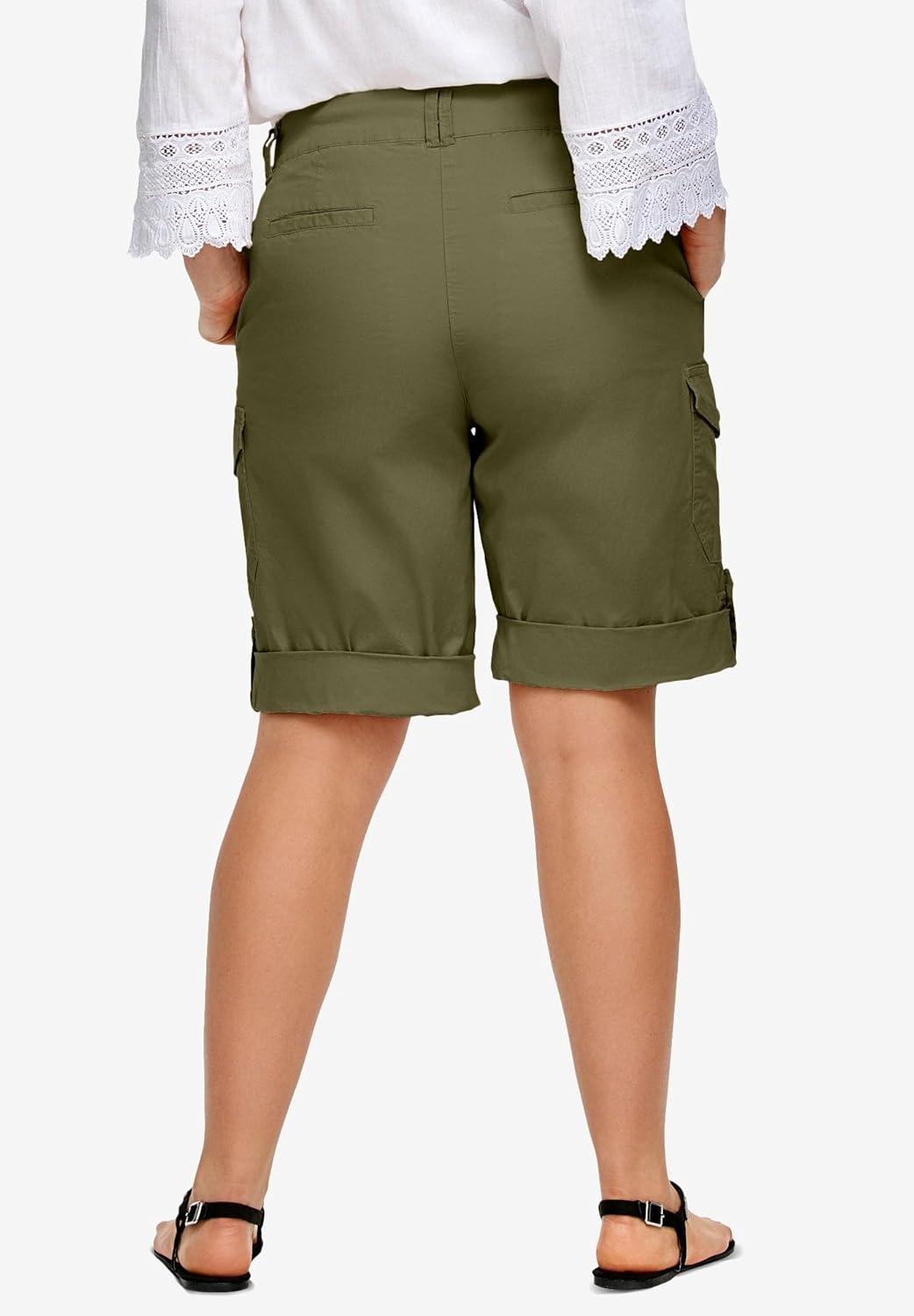 image:imageellos Plus Size Stretch MidRise Cargo Convertible Bermumda ShortsDark Basil