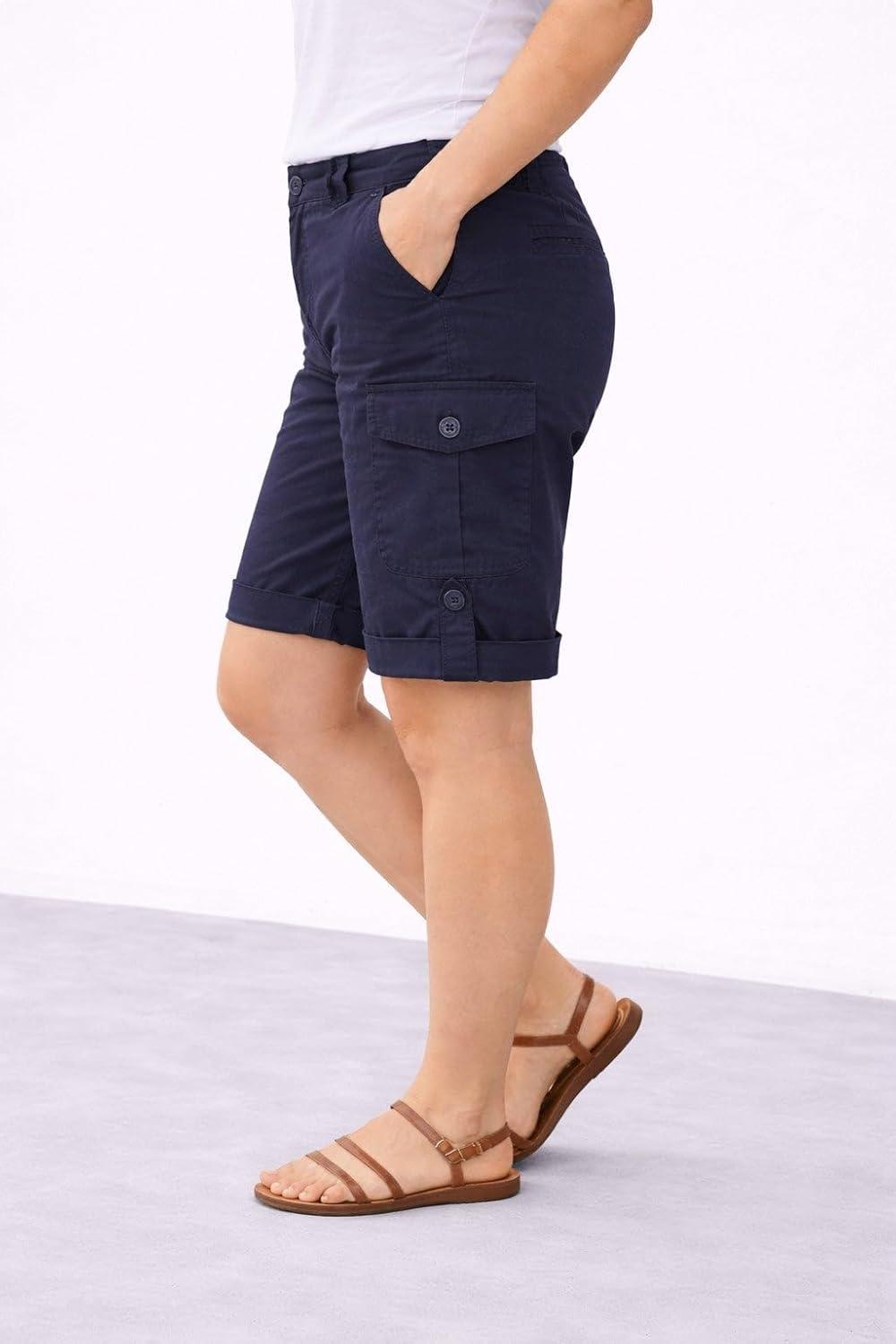 image:imageellos Plus Size Stretch MidRise Cargo Convertible Bermumda ShortsNavy