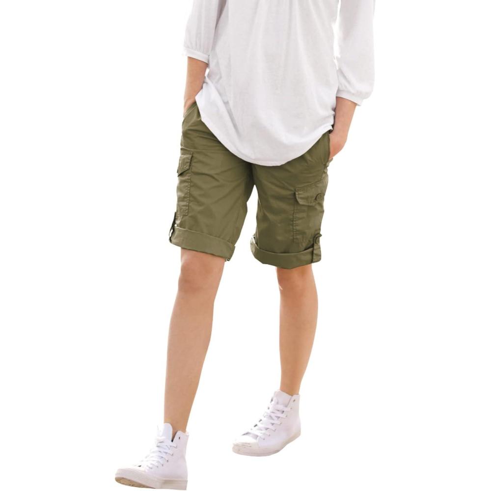 image:imageellos Plus Size Stretch MidRise Cargo Convertible Bermumda ShortsDark Basil