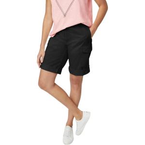ellos Plus Size Stretch Mid-Rise Cargo Convertible Bermumda Shorts(Black)