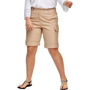 ellos Plus Size Stretch Mid-Rise Cargo Convertible Bermumda Shorts(New Khaki)