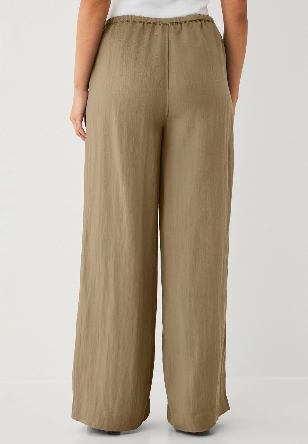 image:imageellos Plus Size Drapey Wide Leg Elastic Waist PantDesert Green