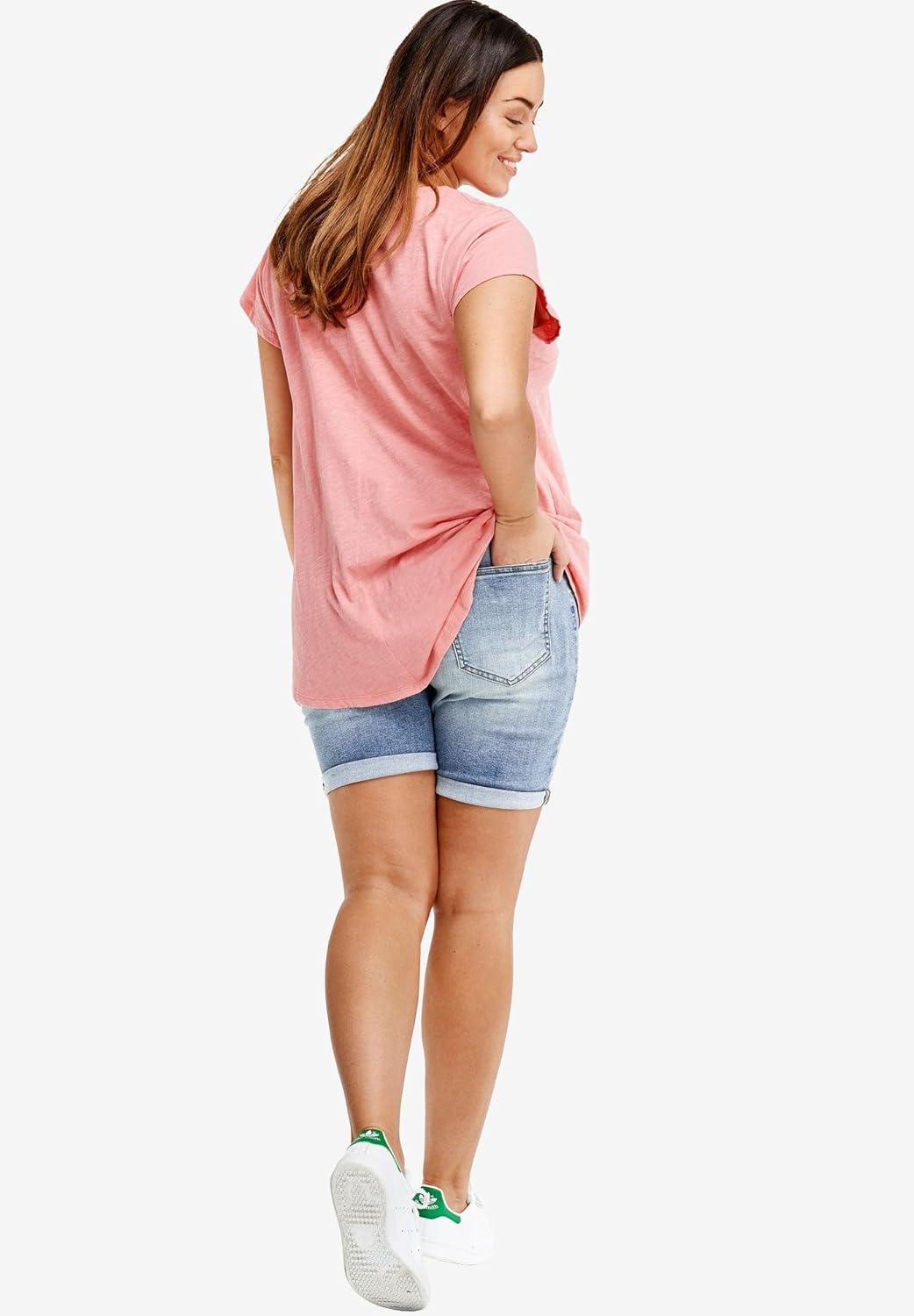 image:imageellos Plus Size MidRise Stretch Denim Bermuda ShortsLight Blue Sanded Distressed