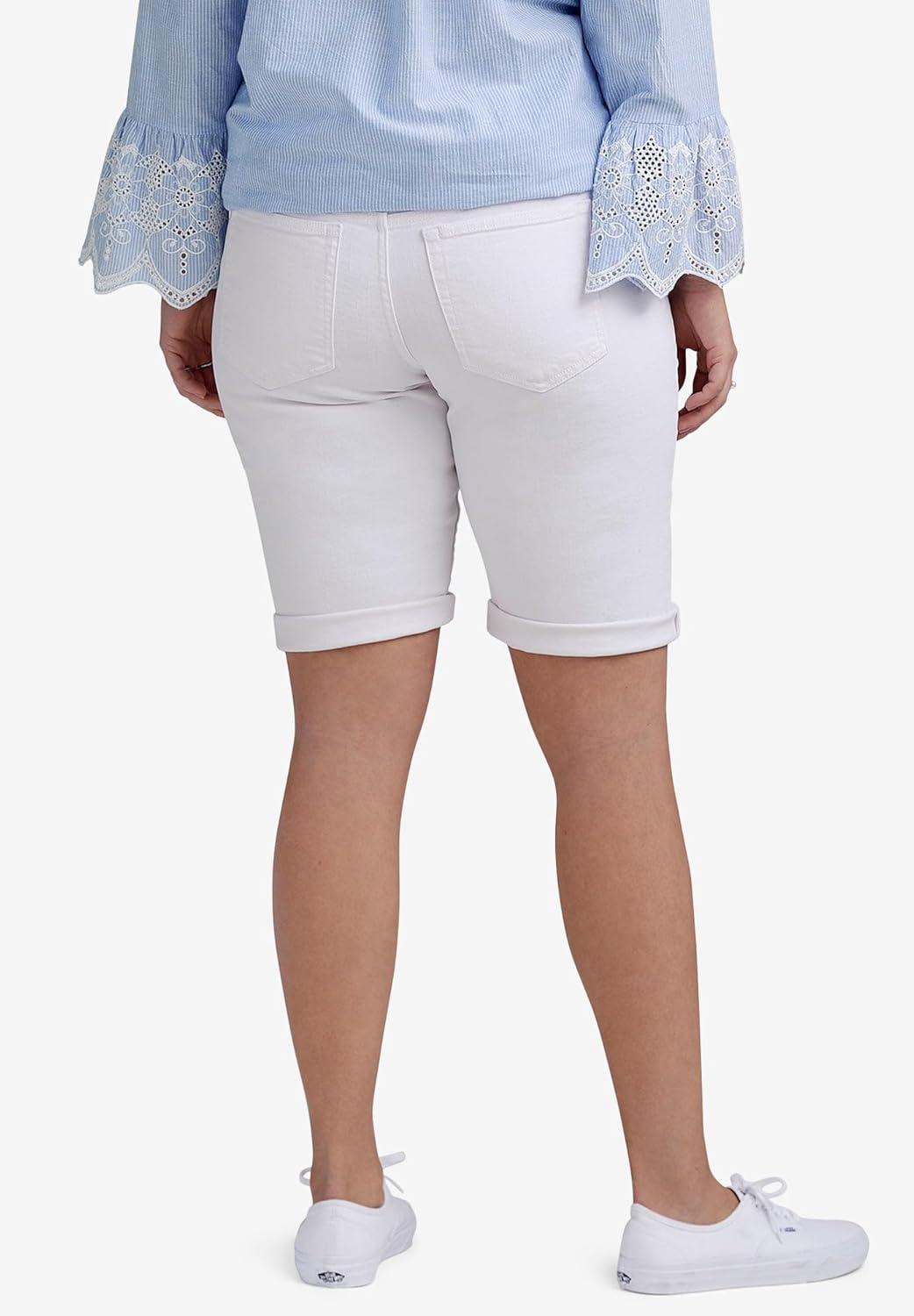 image:imageellos Plus Size MidRise Stretch Denim Bermuda ShortsWhite