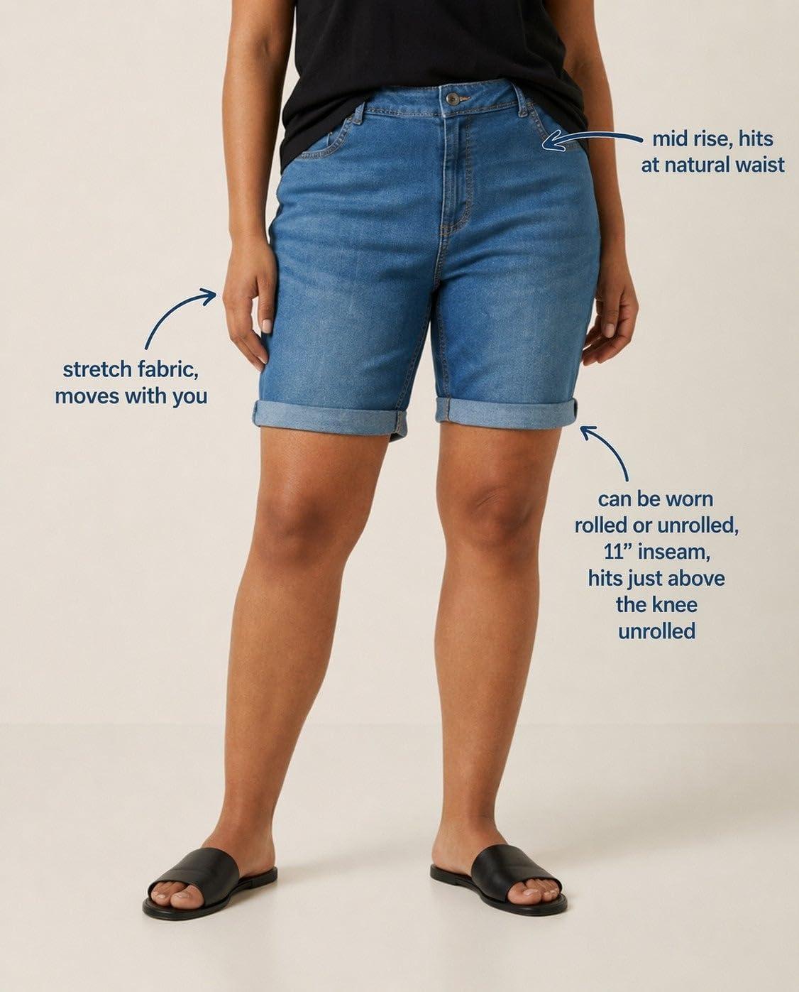 image:imageellos Plus Size MidRise Stretch Denim Bermuda ShortsWhite