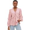 image:imageellos Plus Size Ruffle Trim VNeck Babydoll BlouseWood Rose Pink