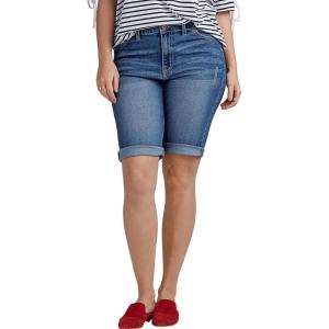 ellos Plus Size Mid-Rise Stretch Denim Bermuda Shorts(Medium Sanded Distressed)