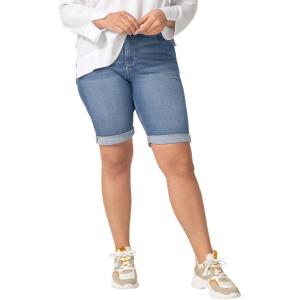 ellos Plus Size Mid-Rise Stretch Denim Bermuda Shorts(Medium Stonewash)