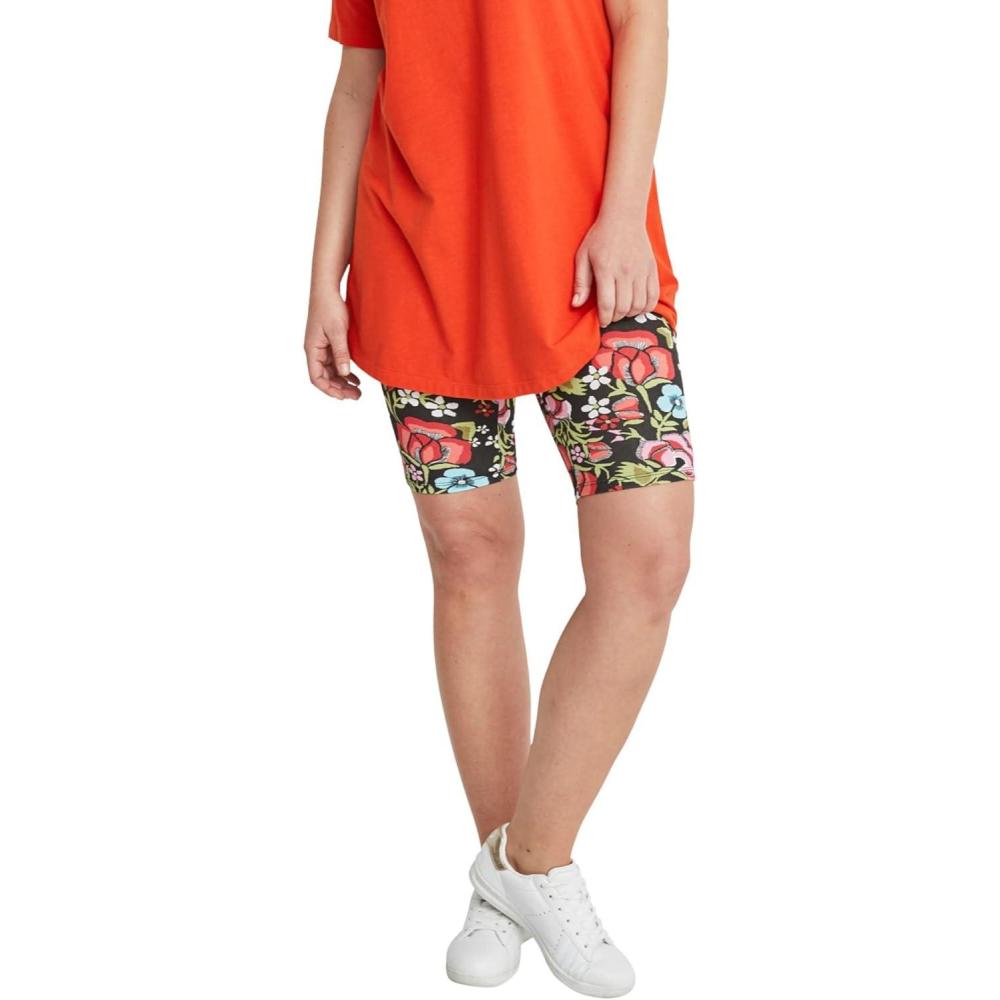 image:imageellos Plus Size Cotton Spandex Bike ShortsBlack Multi Floral Print