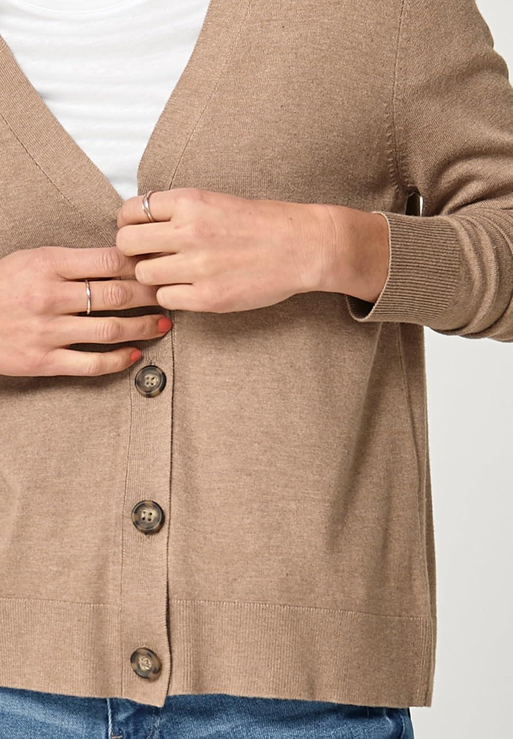image:imageellos Plus Size Lightweight Fine Knit Relaxed VNeck Boxy CardiganBrown Sugar Heather