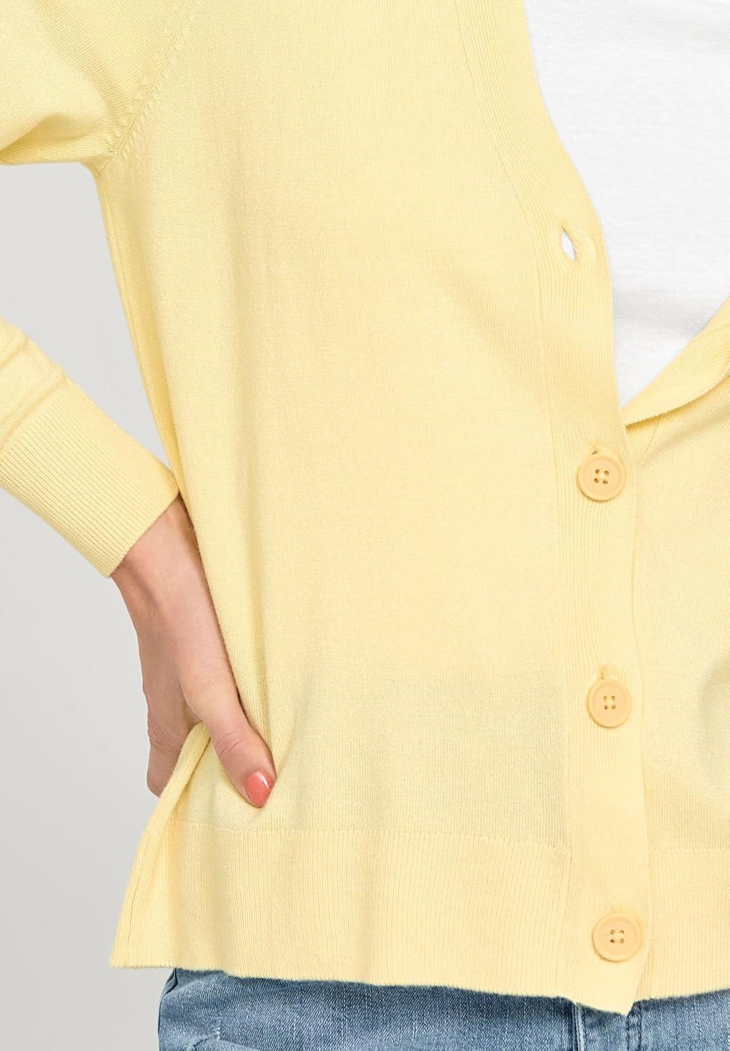 image:imageellos Plus Size Lightweight Fine Knit Relaxed VNeck Boxy CardiganButter