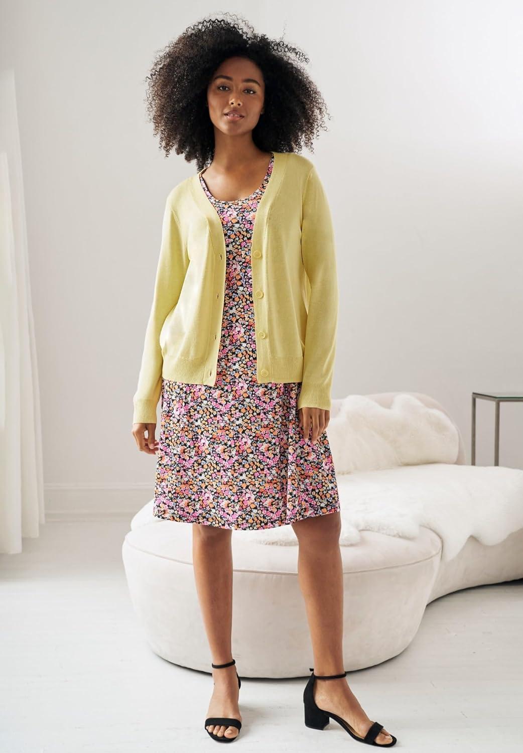 image:imageellos Plus Size Lightweight Fine Knit Relaxed VNeck Boxy CardiganButter