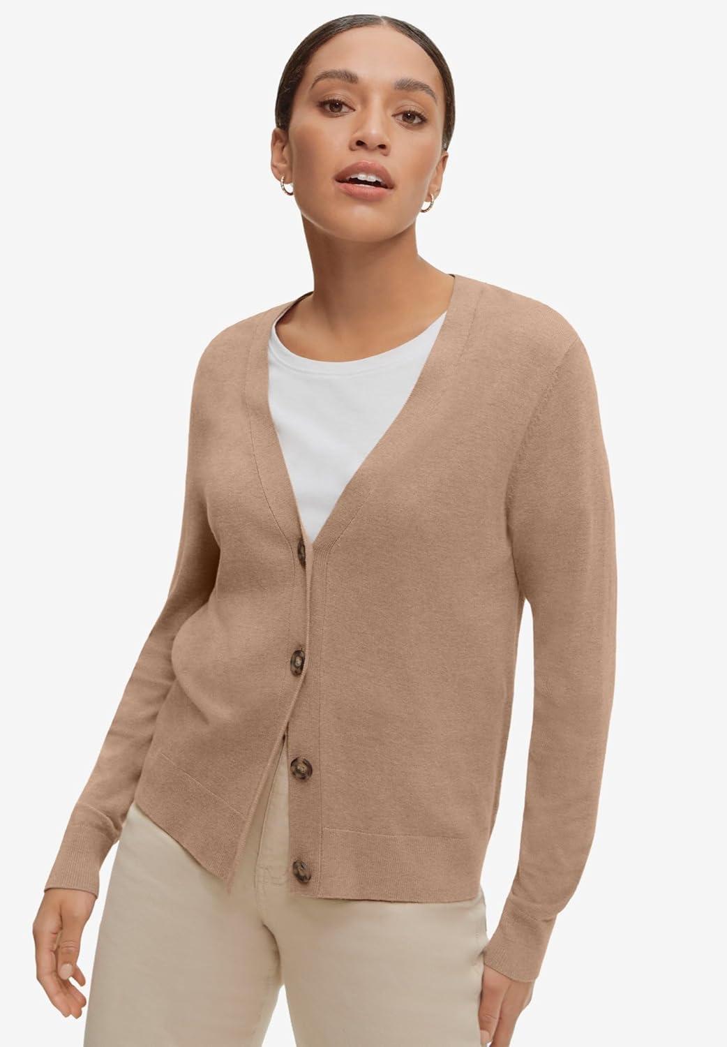 image:imageellos Plus Size Lightweight Fine Knit Relaxed VNeck Boxy CardiganPale Blue