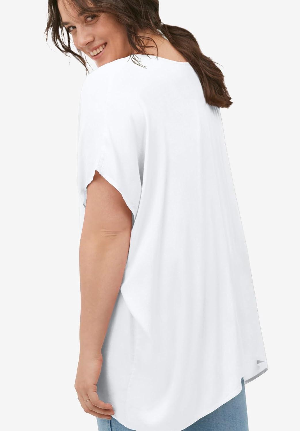 image:imageellos Plus Size LinenBlend VNeck ButtonFront Dolman Sleeve Oversized TunicWhite