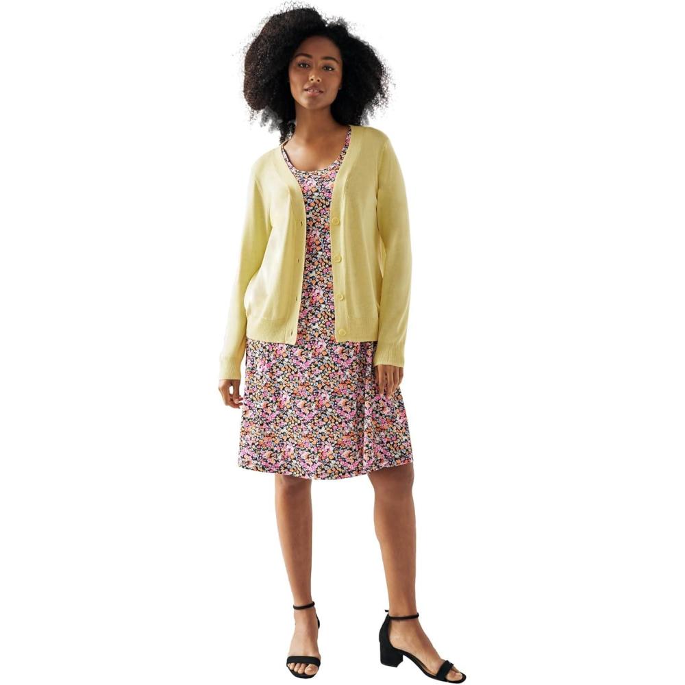 image:imageellos Plus Size Lightweight Fine Knit Relaxed VNeck Boxy CardiganButter