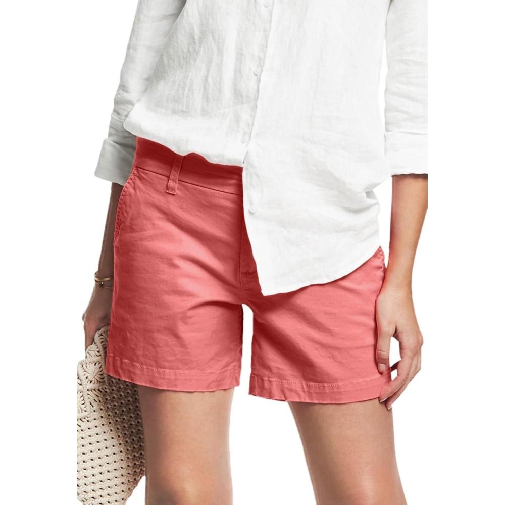 image:imageellos Plus Size MidRise Stretch Cotton 2Pocket Chino ShortsStrawberry Rose