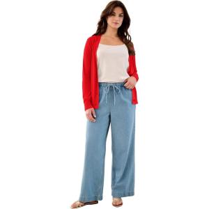 ellos Plus Size Lightweight Fine Knit Relaxed V-Neck Boxy Cardigan(Hot Red)