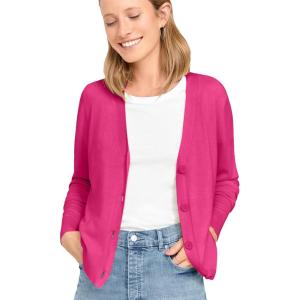 ellos Plus Size Lightweight Fine Knit Relaxed V-Neck Boxy Cardigan(Raspberry Sorbet)