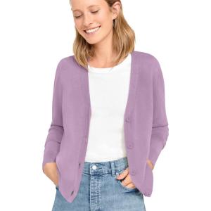 ellos Plus Size Lightweight Fine Knit Relaxed V-Neck Boxy Cardigan(Sweet Lilac)