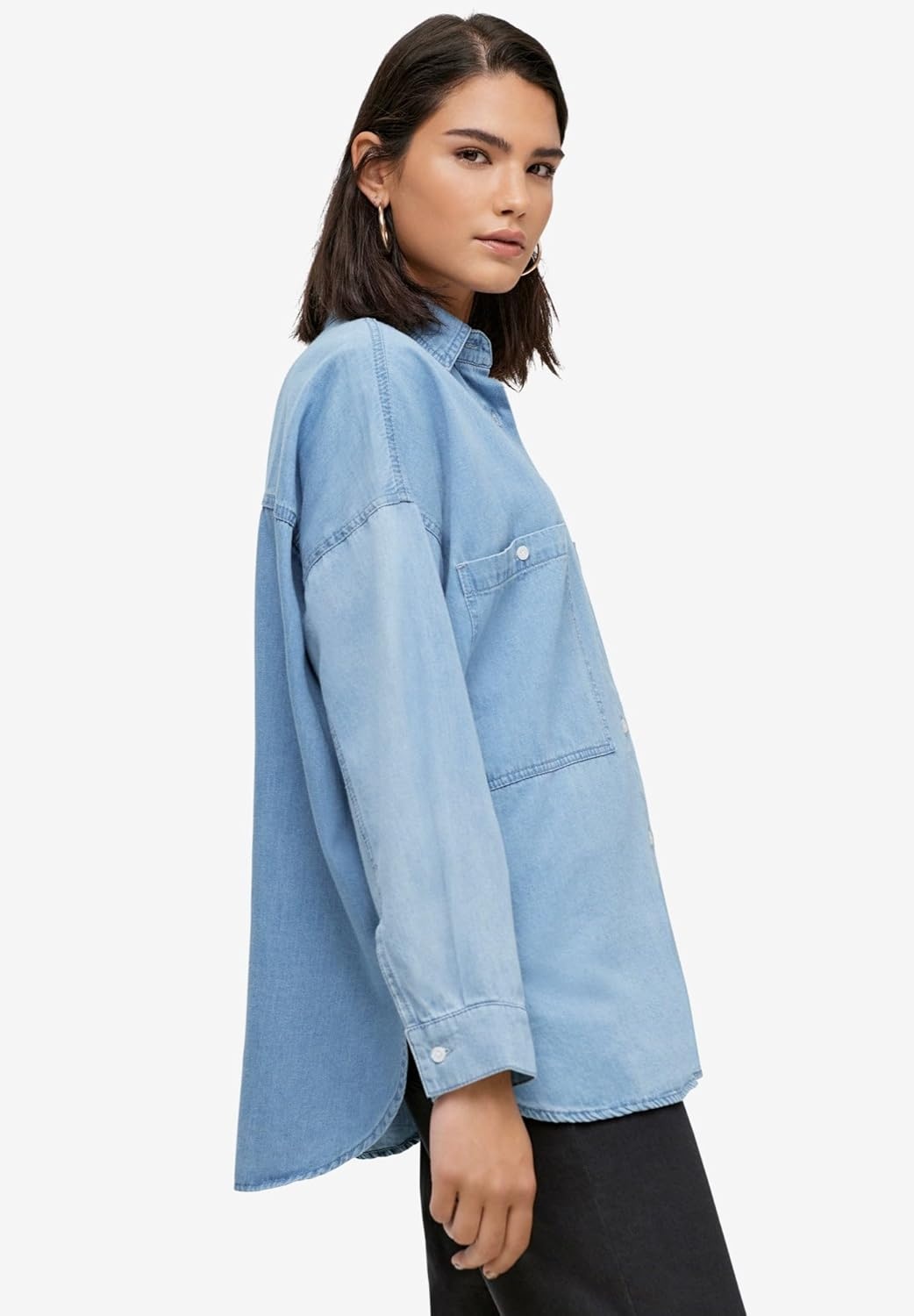 image:imageellos Plus Size 100 Cotton Denim Oversized ButtonFront Collared ShirtDark Grey Wash