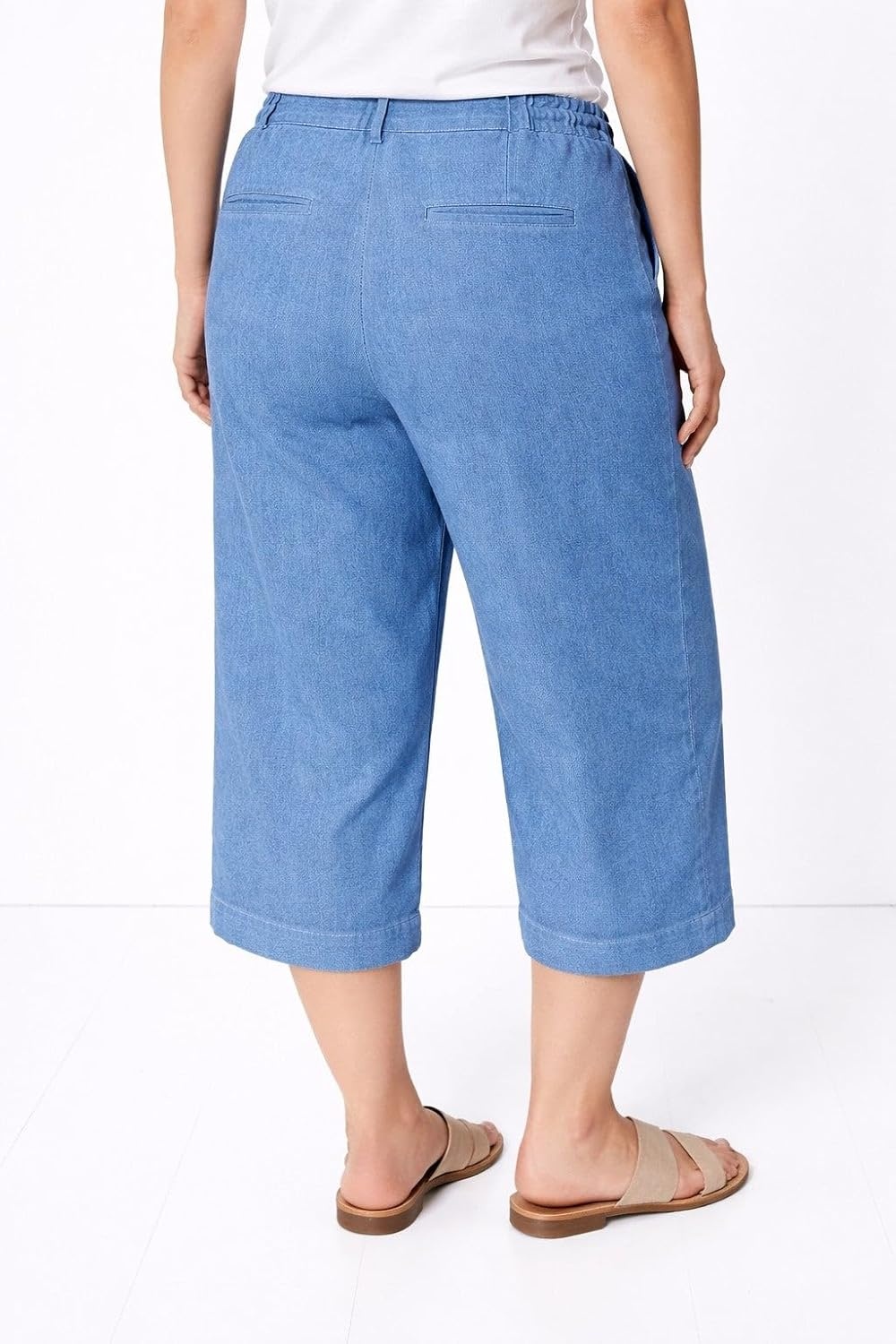 image:imageellos Plus Size 100 Cotton MidRise Lightweight Denim Elastic Waist WideLeg Crop Trouser JeansLight Stonewash