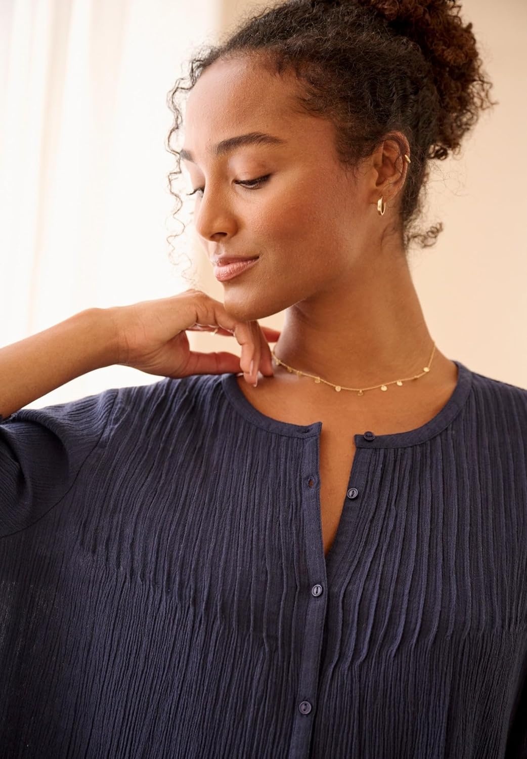 image:imageellos Plus Size Crochet Trim BlouseNavy