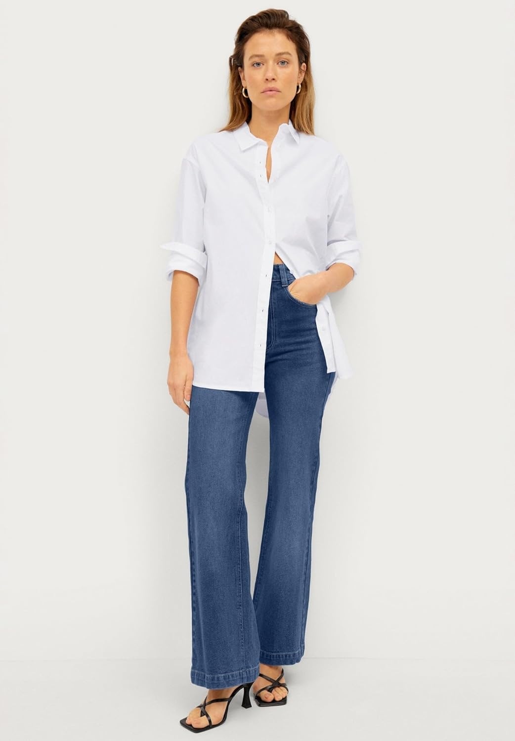 image:imageellos Plus Size HighRise Stretch Flare Leg JeansMedium Stonewash