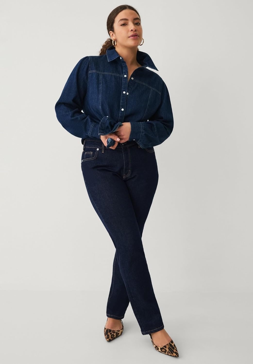 image:imageellos Plus Size Straight Leg Stretch JeansDark Wash