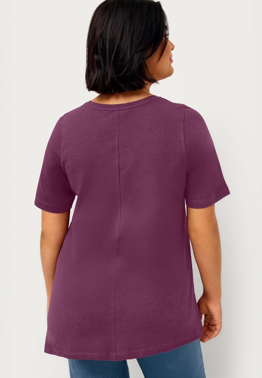 image:imageellos Plus Size Stretch Jersey Knit ALine Relaxed VNeck Short Sleeve TunicFig