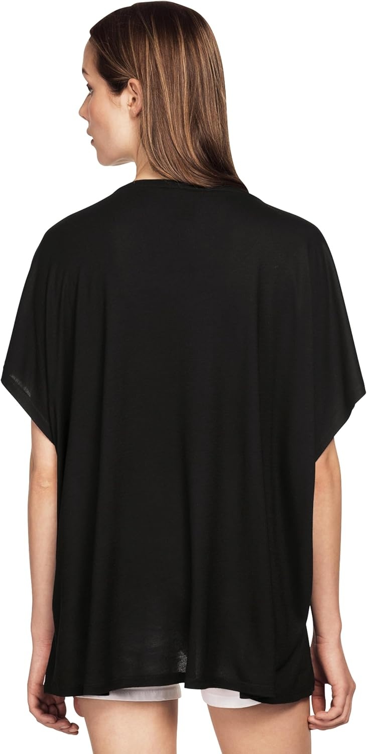 image:imageellos Plus Size Stretch Jersey Knit VNeck Oversized TunicBlack Blue Lake Abstract
