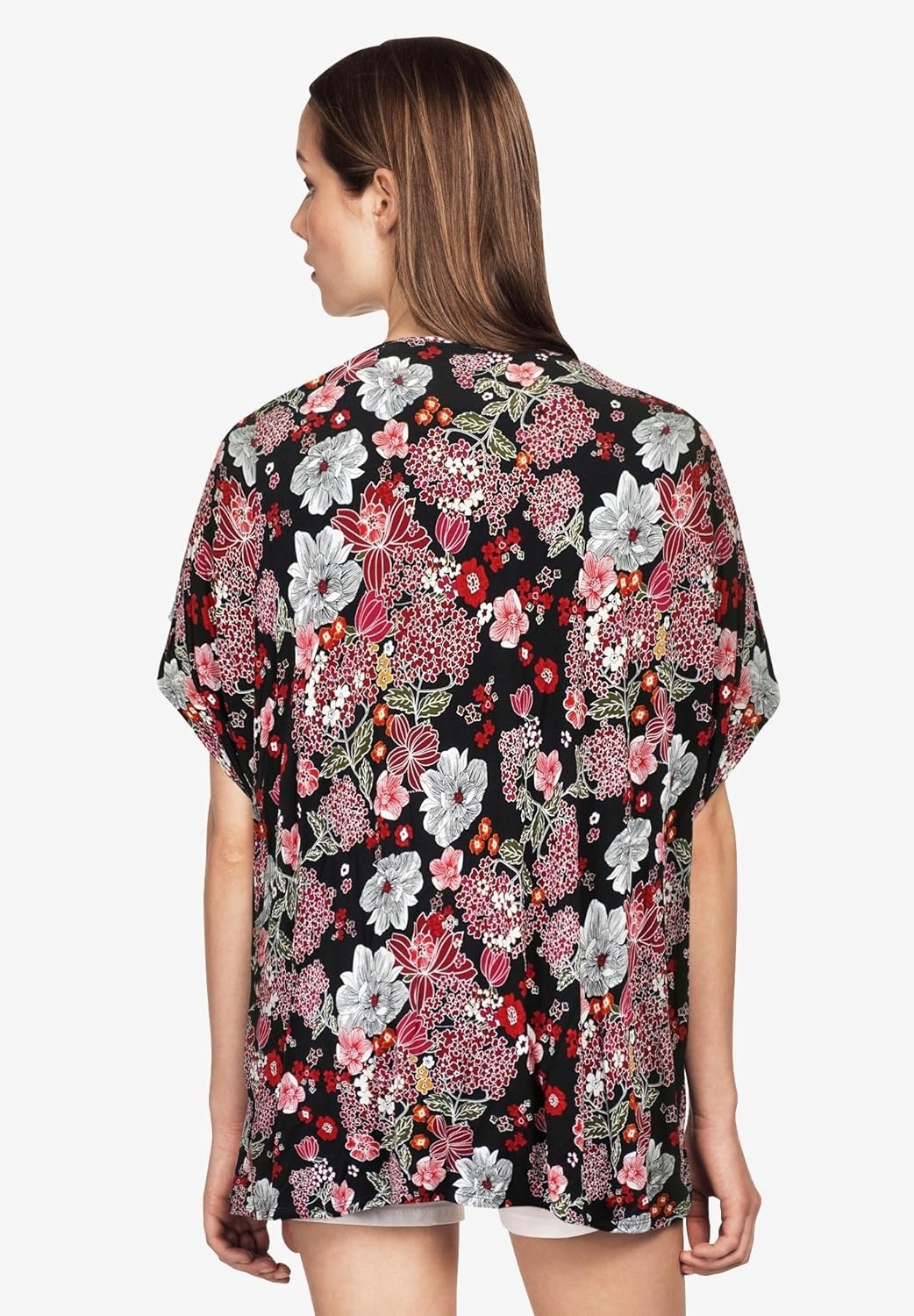 image:imageellos Plus Size Stretch Jersey Knit VNeck Oversized TunicBlack Floral Print