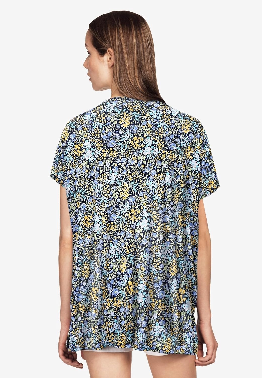 image:imageellos Plus Size Stretch Jersey Knit VNeck Oversized TunicNavy Ditsy Floral