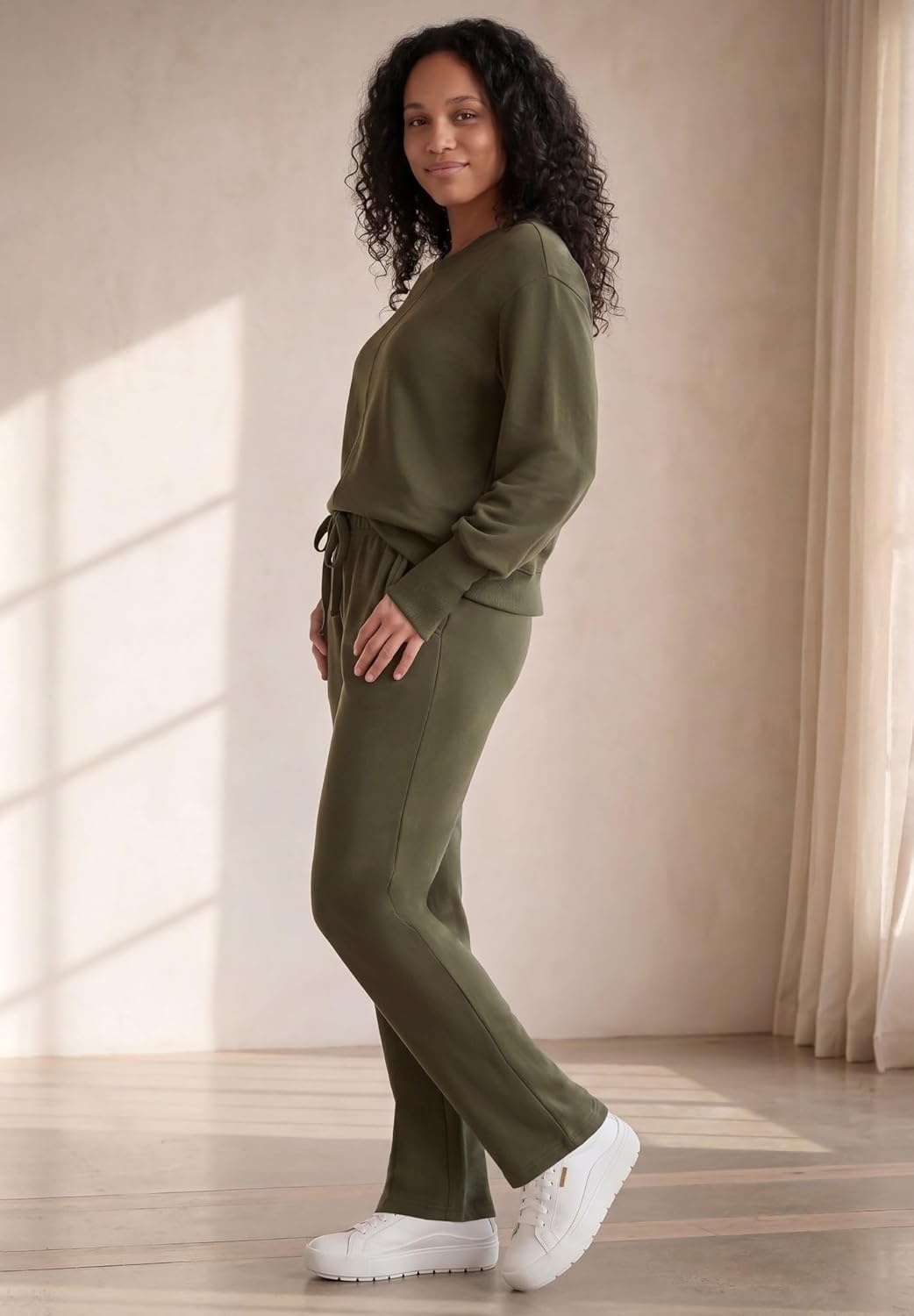 image:imageellos Plus Size Studio French Terry Straight Leg SweatpantsDeep Olive