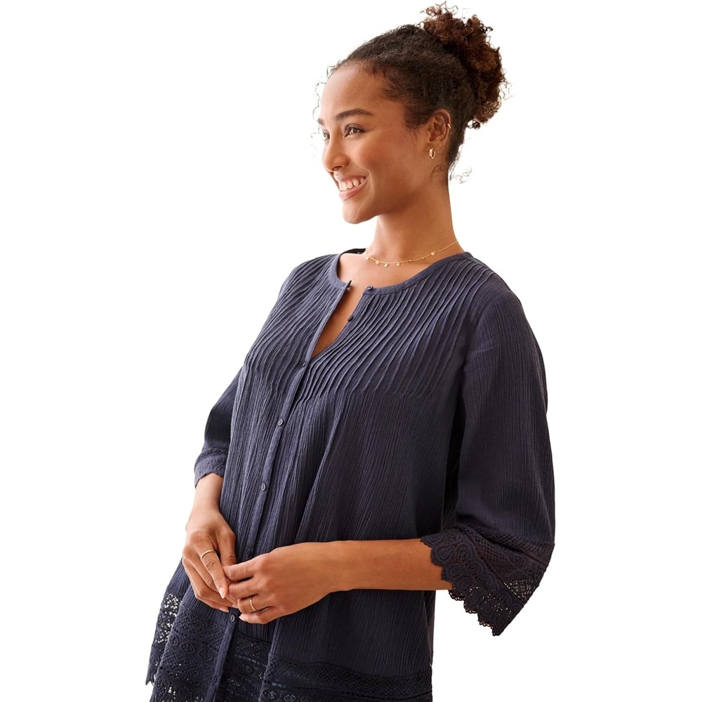 image:imageellos Plus Size Crochet Trim BlouseNavy
