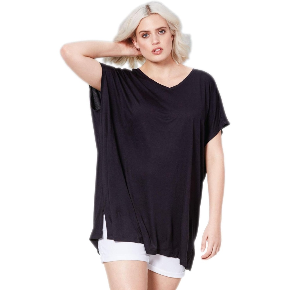 image:imageellos Plus Size Stretch Jersey Knit VNeck Oversized TunicBlack