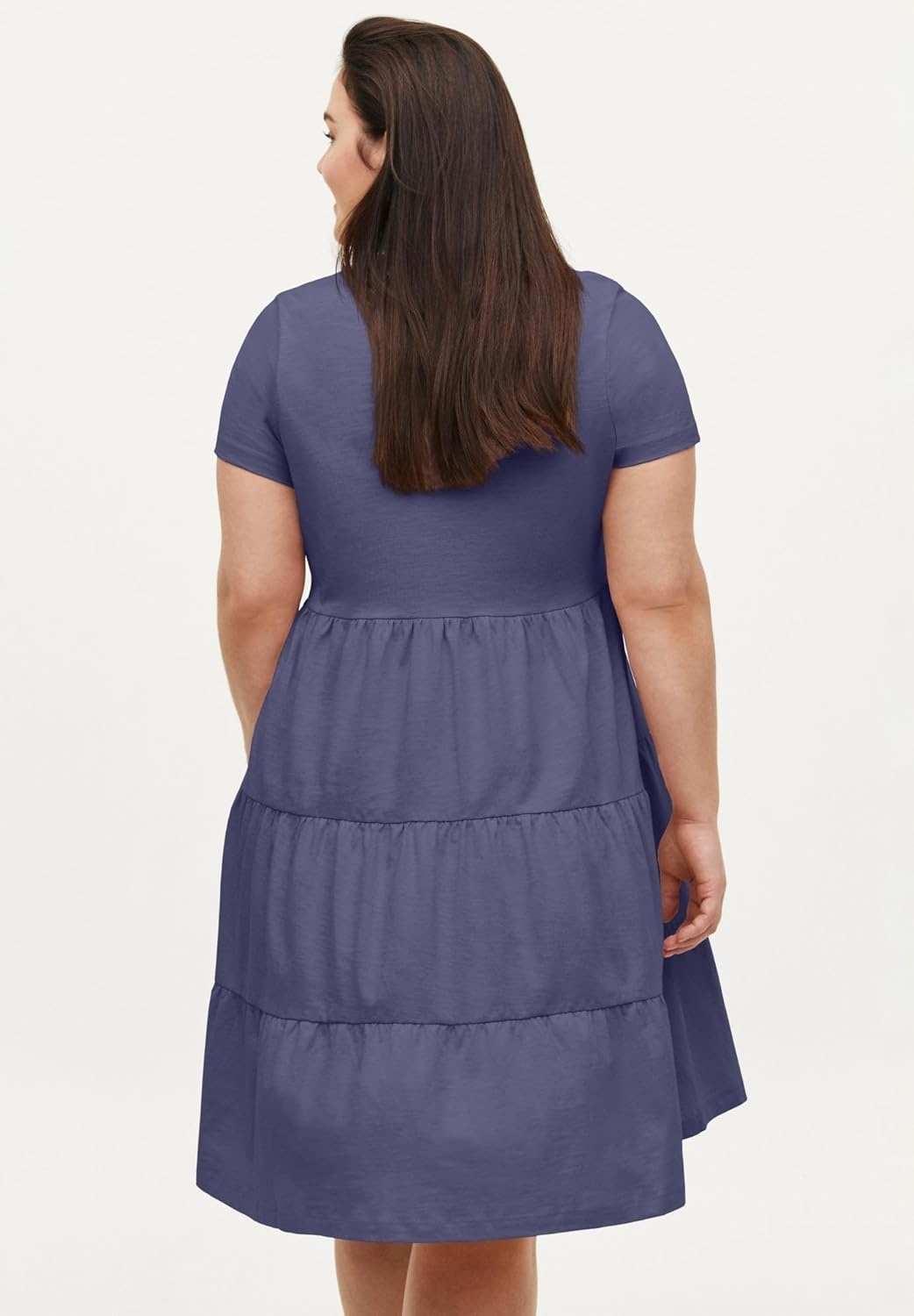 image:imageellos Plus Size Cotton Spandex VNeck Short Sleeve Tiered ALine DressDeep Dusk