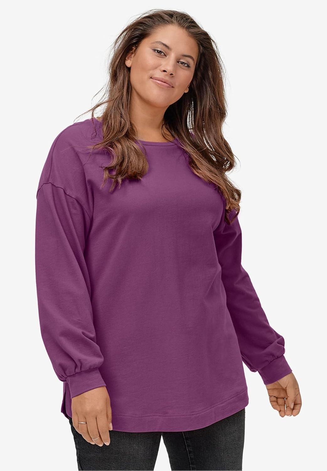 image:imageellos Plus Size French Terry Blouson Sleeve Sweatshirt TunicGrey Spruce