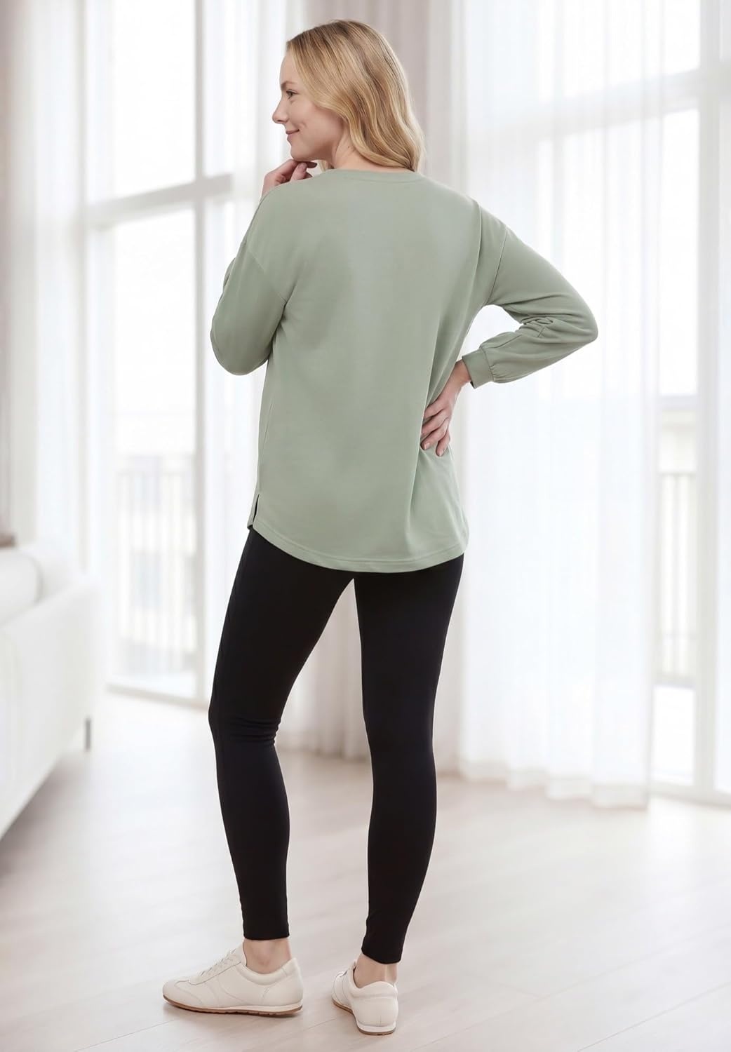 image:imageellos Plus Size French Terry Blouson Sleeve Sweatshirt TunicGrey Spruce