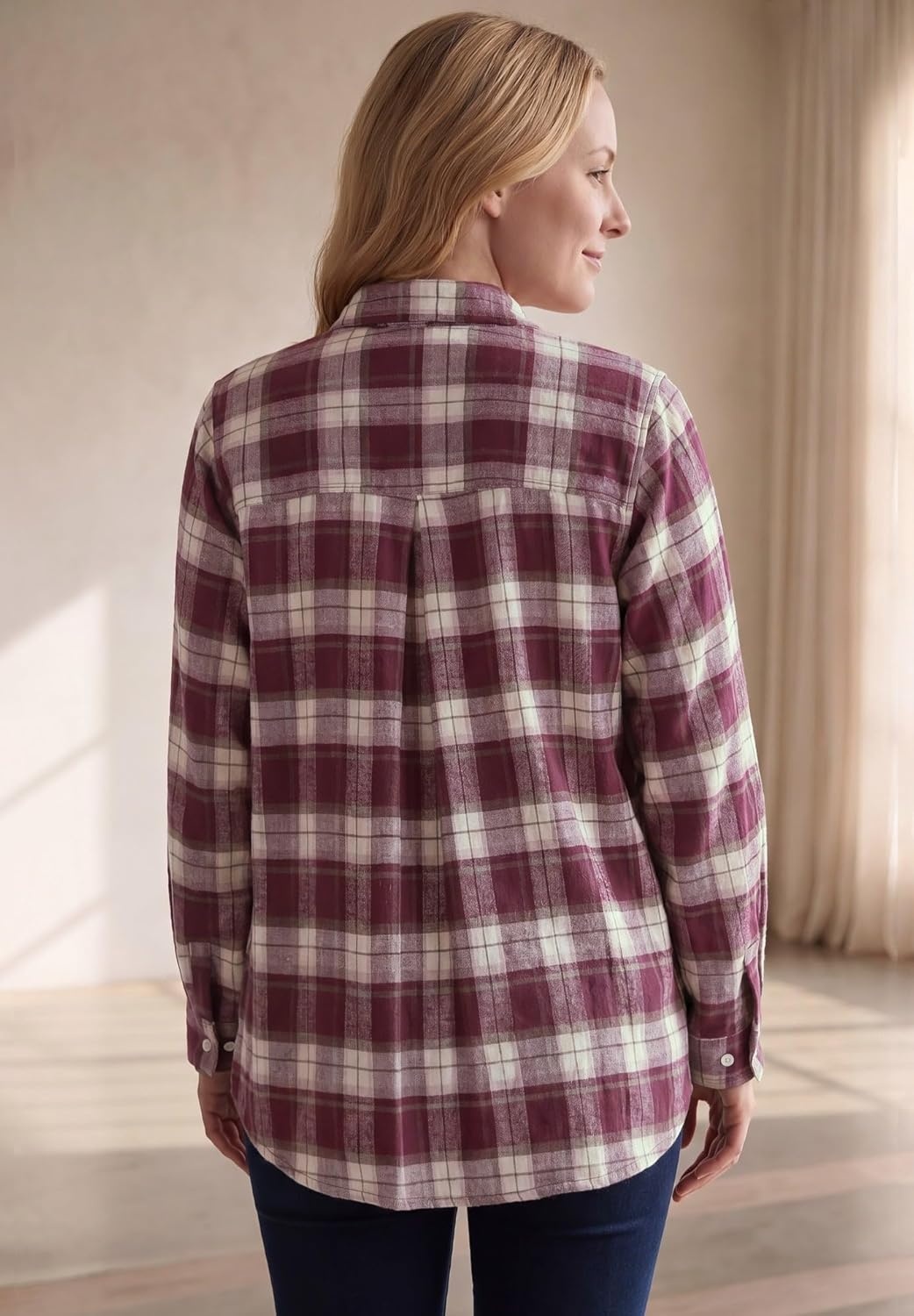 image:imageellos Plus Size Plaid Flannel ShirtMerlot Plaid