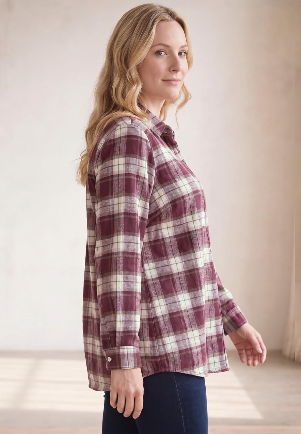 image:imageellos Plus Size Plaid Flannel ShirtMerlot Plaid