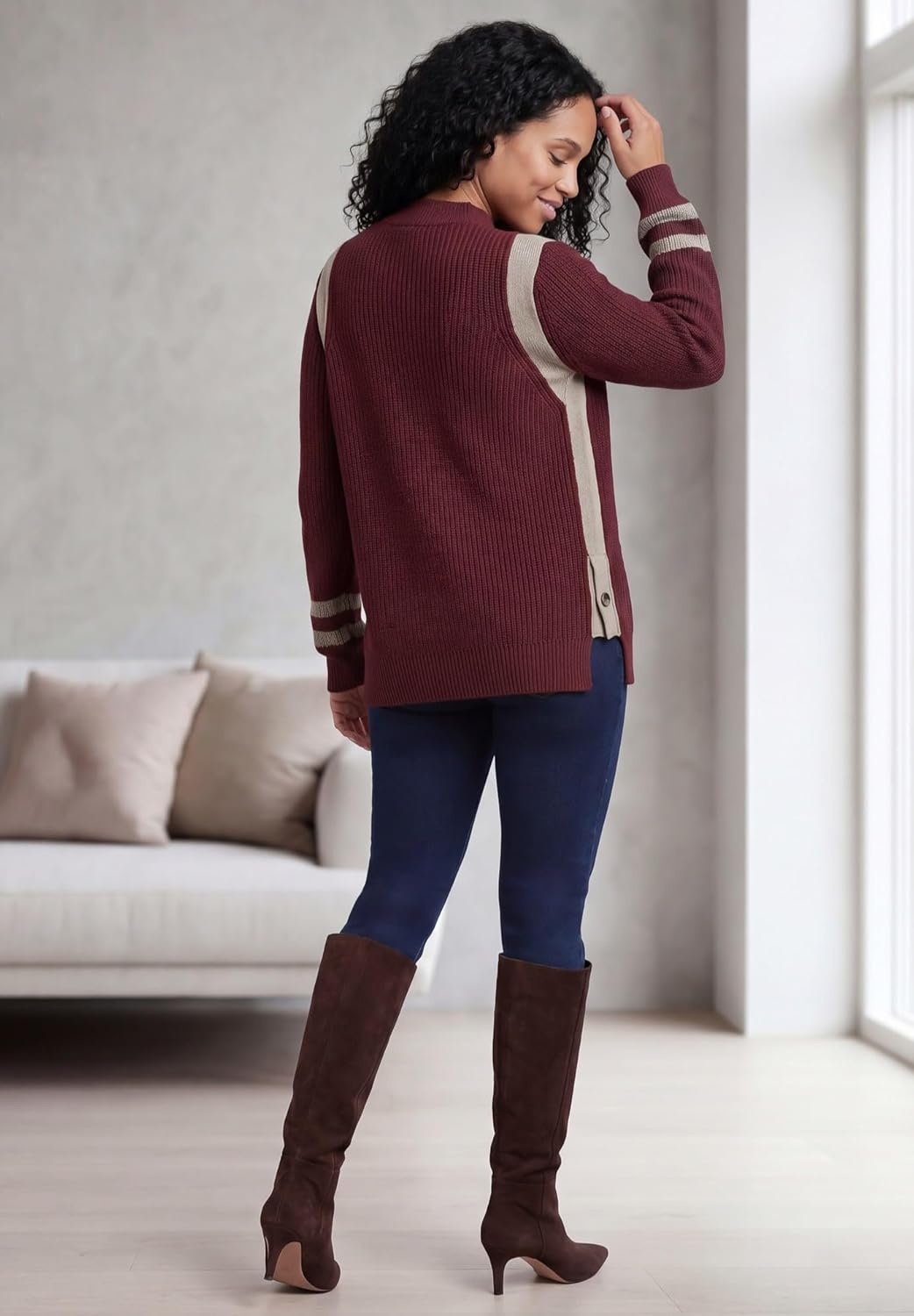 image:imageellos Plus Size Side Stripe Mockneck SweaterMerlot