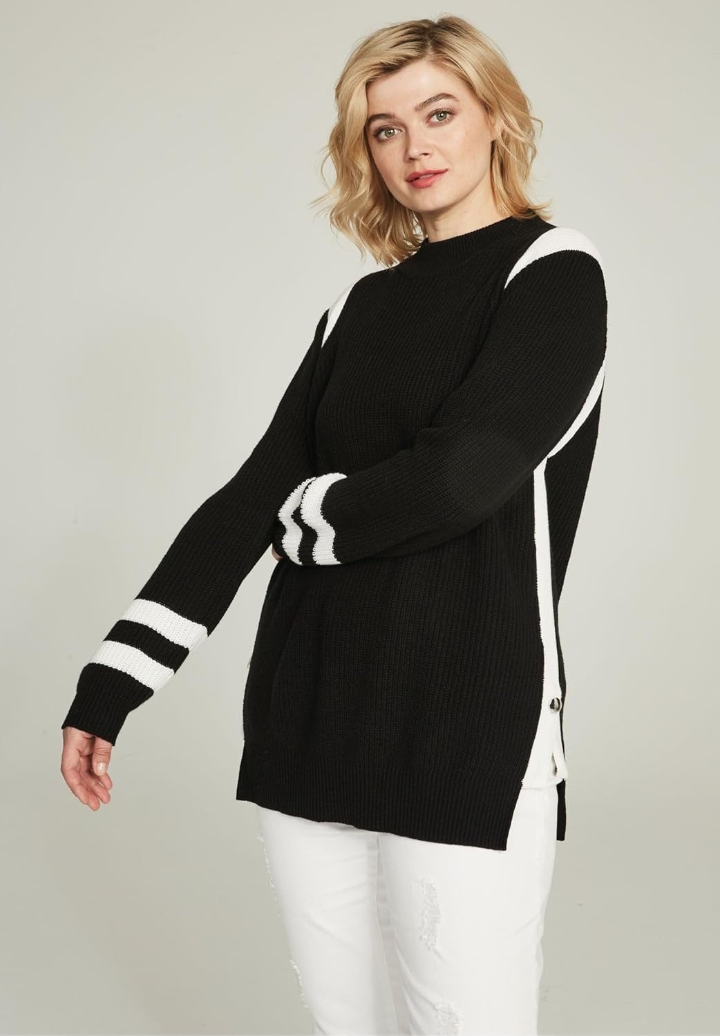 image:imageellos Plus Size Side Stripe Mockneck SweaterMerlot