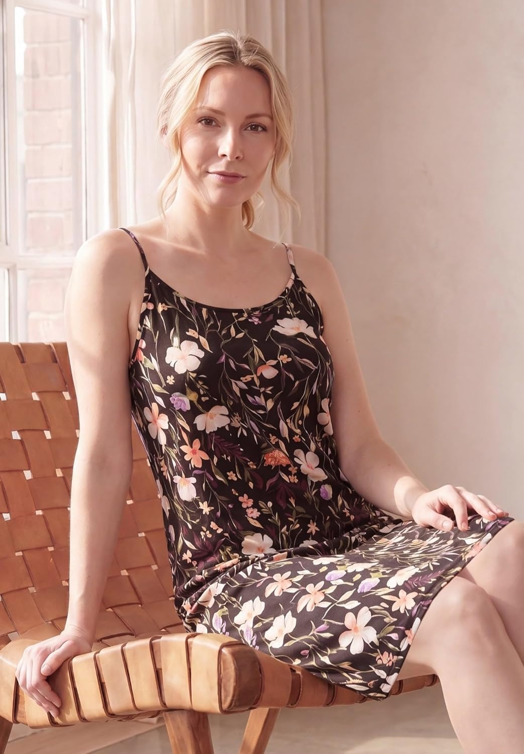 image:imageellos Plus Size Stretch Knit Scoop Neck Tank A Line DressMulti Garden Floral