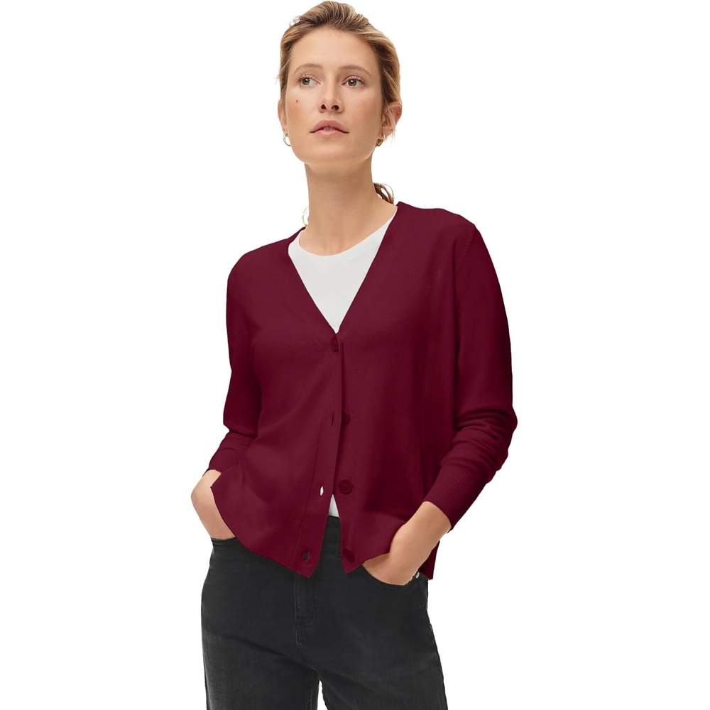 image:imageellos Plus Size Lightweight Fine Knit Relaxed VNeck Boxy CardiganMerlot