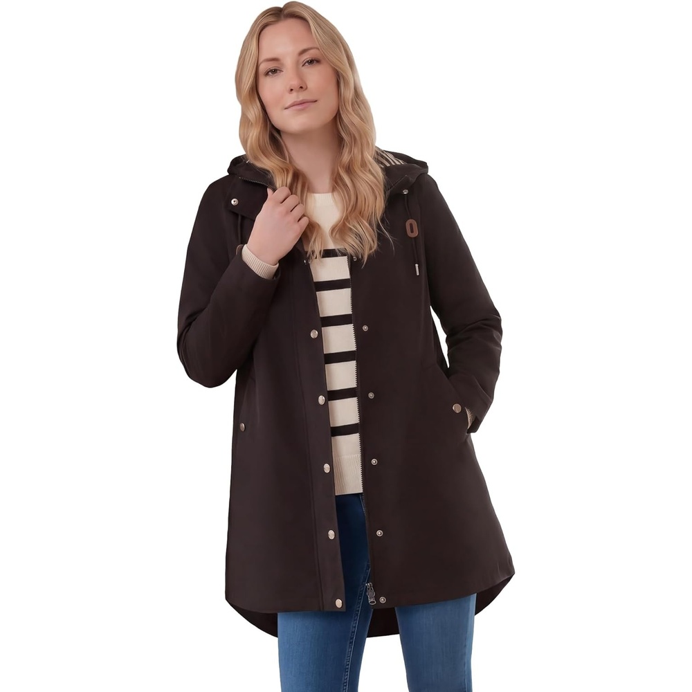 image:imageellos Plus Size WaterResistant ALine SnapFront Hooded RaincoatBlack